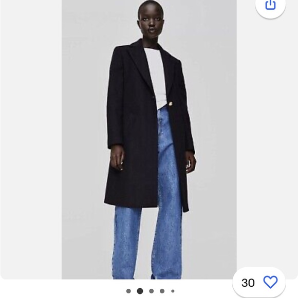 Zara Dark Navy Single Breasted Wool (80%) Coat M - Picture 3 of 4